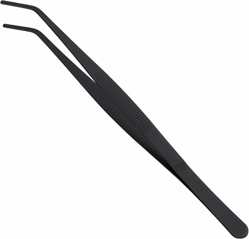 BUBBLE-FLY Professional Aquarium Tweezers, Black Carbonized Stainless Steel, Serrated Tip, Curved Design for Reptile Feeding, Tank Maintenance, Anti-Slip Reptile Feeding Tongs for Aquatic Plants, Lizards, Snakes - Image 1